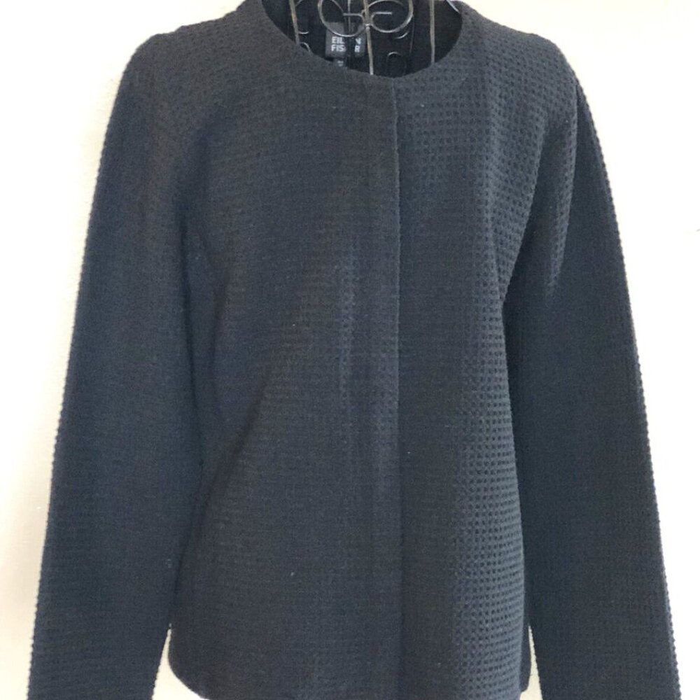 Eileen Fisher Size 2X Black Waffle Jacket Top Snap Front Very comfy & versatile